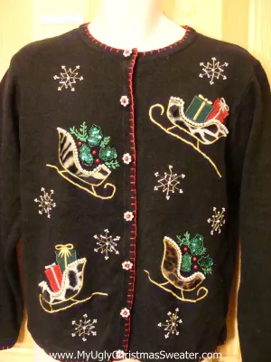 2sided Funny Ugly Sweater with Animal Print Sleighs