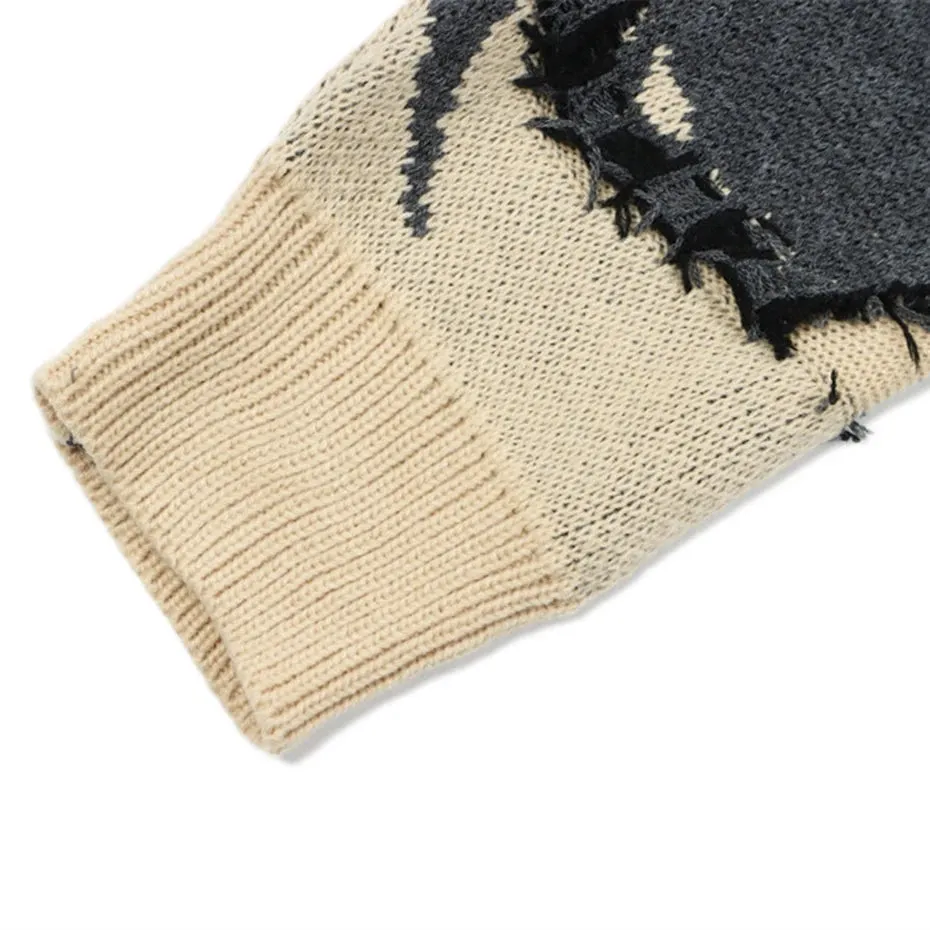 Aidase Punk Knitted Sweaters Men Distressed Designer Oversized Harajuku Streetwear Sweaters Fall Winter Hip Hop Knit Pullovers Tops