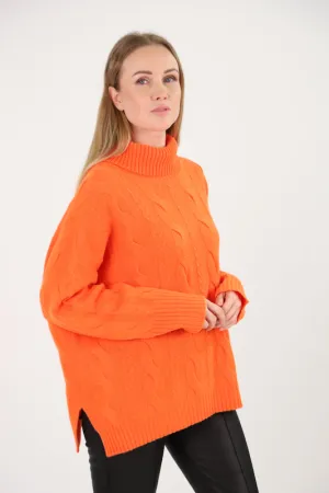 Estheme Cable Neck Sweater - Orange