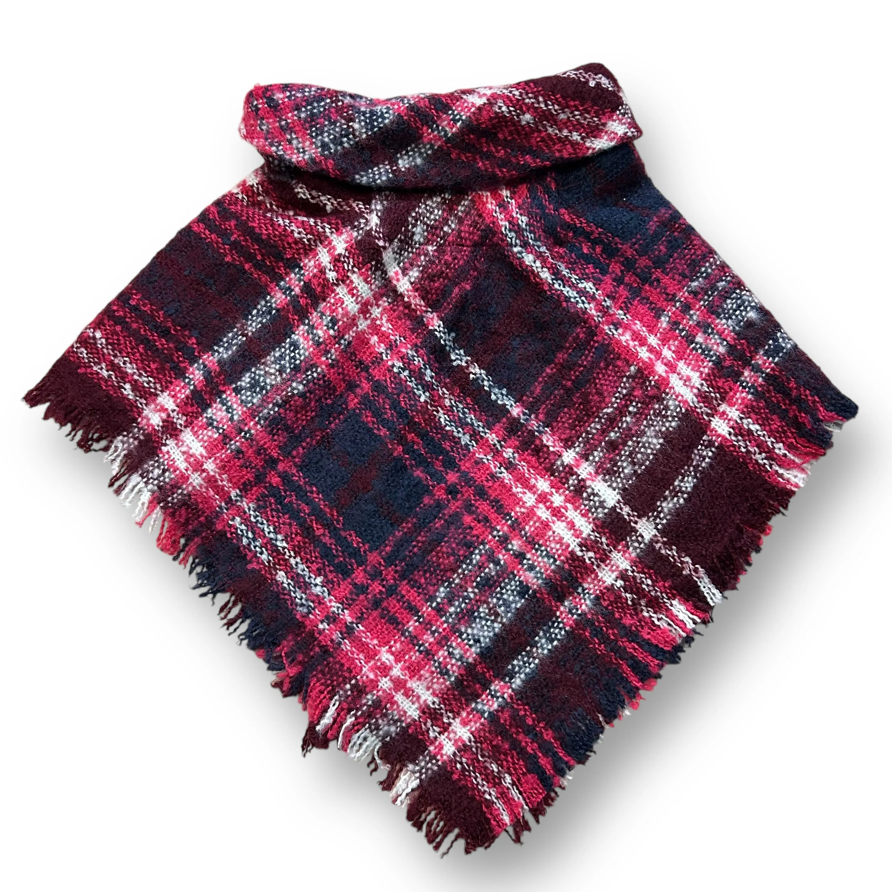 Girls Size 2/3 Years Pink & Navy Plaid Button Close Shawl