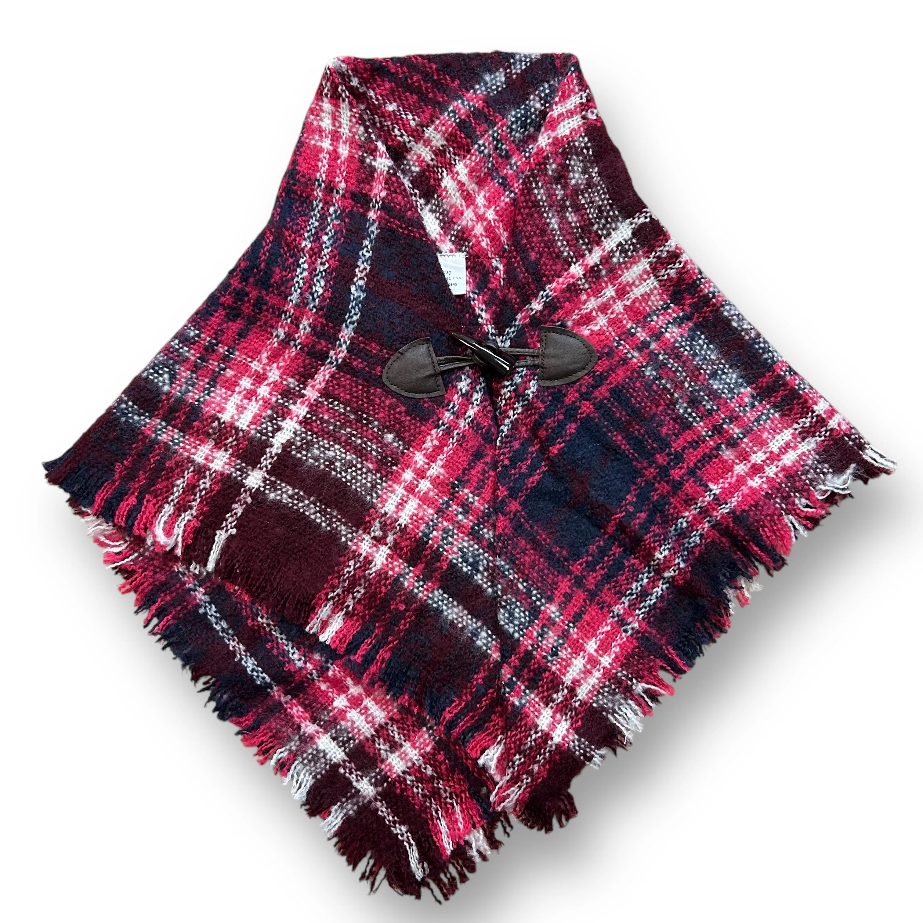 Girls Size 2/3 Years Pink & Navy Plaid Button Close Shawl