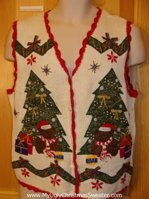 Ivory Tacky Christmas Sweater Vest with Bears