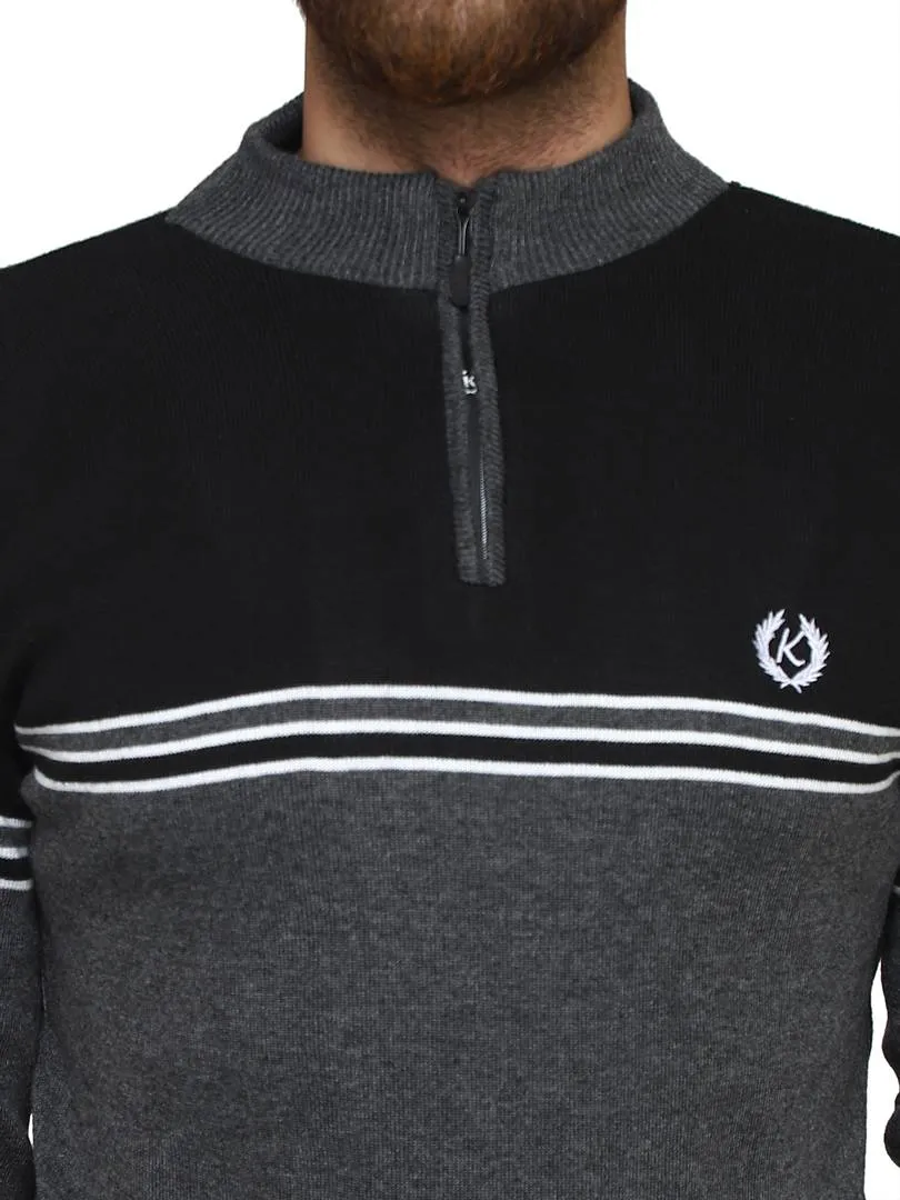 Striped Grey Synthetic Long Sleeves Turtle Neck  Sweaters